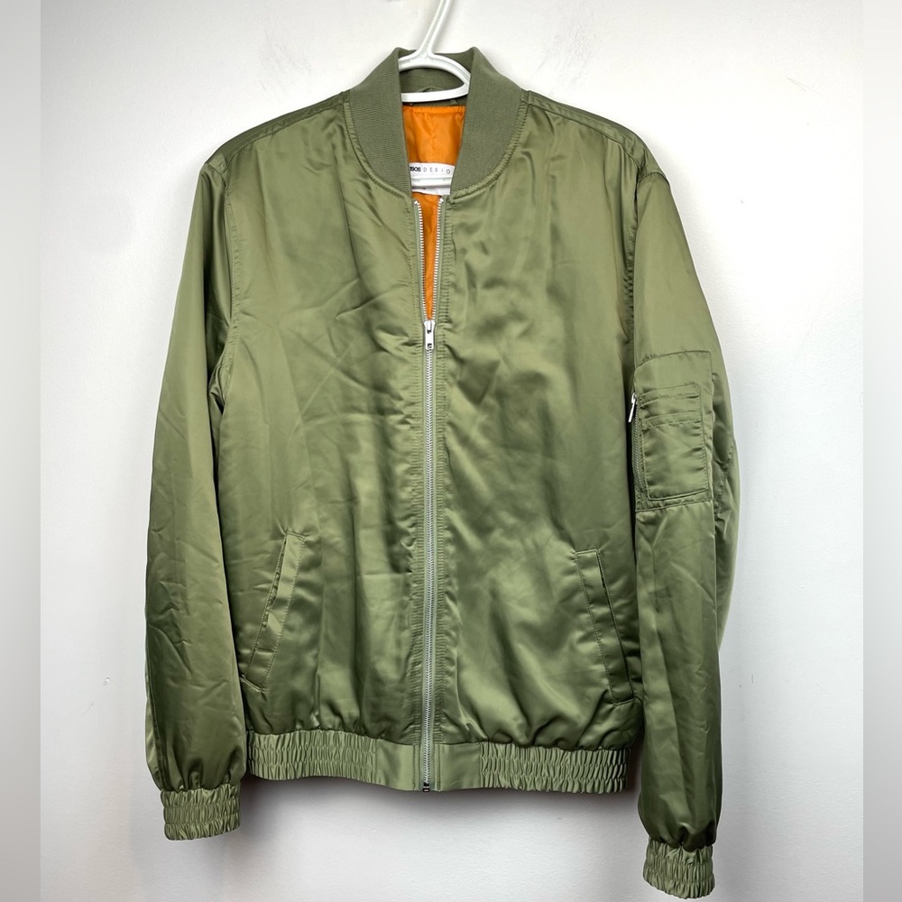 ASOS Design mens satin bomber  jacket army green